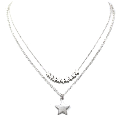 Silver Star Two Layer 16"-18 Necklace