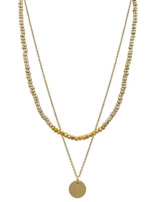 Layered Gold Coin and Mustard Crystal Beaded 17"-19" Necklace