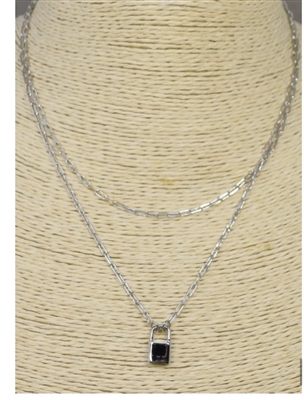 Silver Chain 2 Layered Lock 16"-18" Necklace