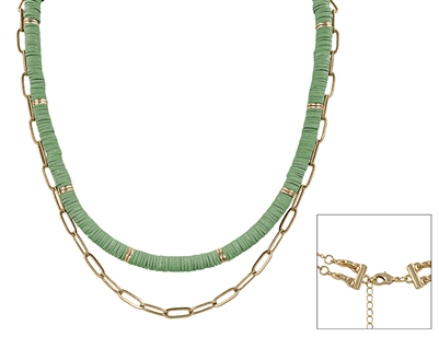 Multi Function Gold Chain and Sage Green Rubber 16"-18" Necklace