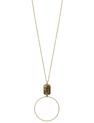 Snake Print with Gold Circle Drop 32" Necklace