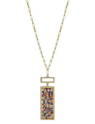 Multi Rectangle Crystal on Gold Chain 32" Necklace