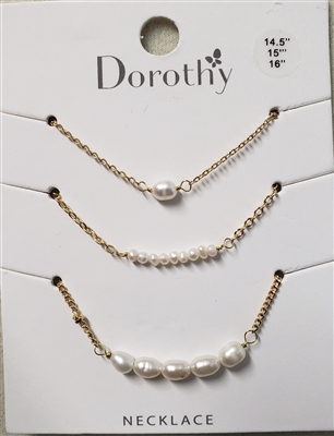 Set of Three Gold Pearl 16"-18" Necklaces