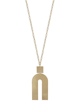 Matte Gold Geometric U Shape with Gold  Chain 32" Necklace
