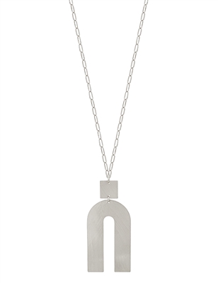 Matte Silver Geometric U Shape with Gold  Chain 32" Necklace