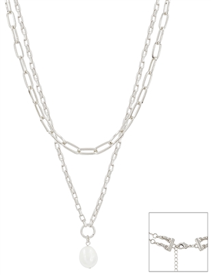 Silver Chain with Freshwater Pearl Drop 16"-18" Necklace