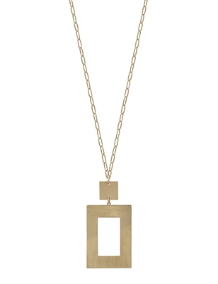 Matte Gold Metal Square with Gold Chain 32" Necklace