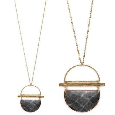 Grey Half Moon and Gold Geometric 34" Necklace