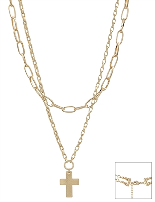 Gold Chain Layered with Matte Gold Cross Multi Way 17"-19" Necklace