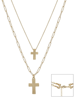 Matte Gold Double Layer Cross Multi Way 16"-18" Necklace