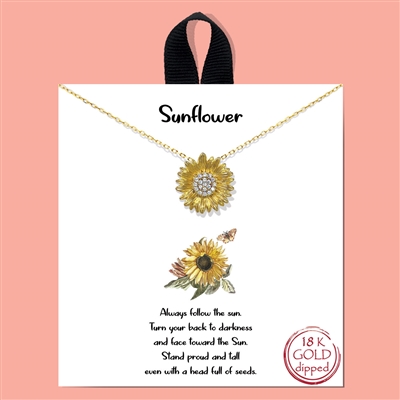 Gold 16"-18" Rhinestone Sunflower Necklace