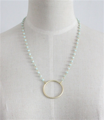Mint Crystal with Gold Open Circle 17"-19" Necklace