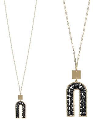 Matte Gold Black Crystal U Shape 32" Necklace