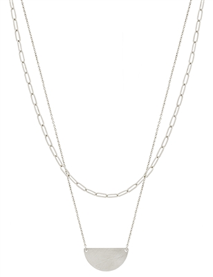 Double Layered Silver with Half Moon  16"-18" Necklace