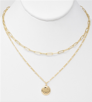 Gold Chain Layered with "Smile" 16"-18" Necklace