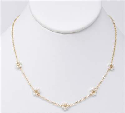 Gold Chain with Pearl Flower Accents 16"-18" Necklace