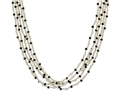 Black and White Seed Bead and Gold Layered 16"-18" Necklace