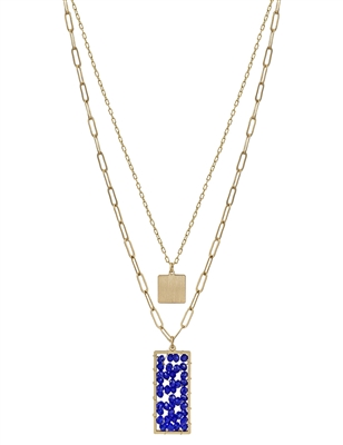 Blue Crystal Rectangle Layered 16"-18" Necklace, Game Day!