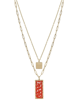 Red Crystal Rectangle Layered 16"-18" Necklace, Game Day!