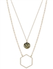 Dalmatian Hexagon Natural Stone and Gold Layered 16"-18" Necklace