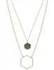 Grey Hexagon Natural Stone and Gold Layered 16"-18" Necklace