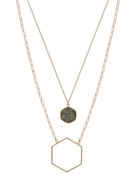 Grey Hexagon Natural Stone and Gold Layered 16"-18" Necklace