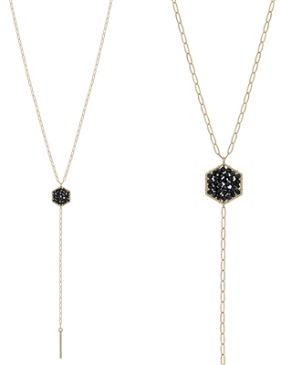 Black Hexagon Crystal Y Drop 32"Necklace
