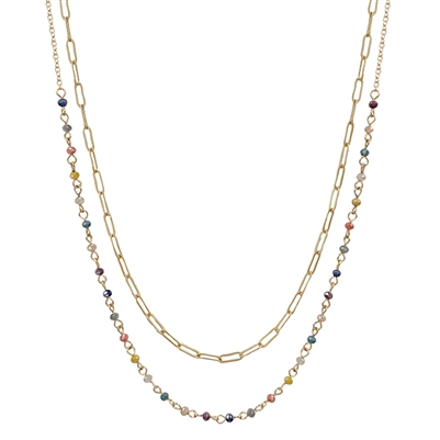 Gold Chain with Multi Small Beaded Crystal 16"-18" Necklace
