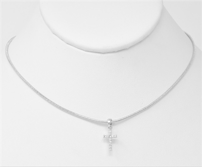 Silver Snake Chain with Rhinestone Cross 16"-18" Necklace