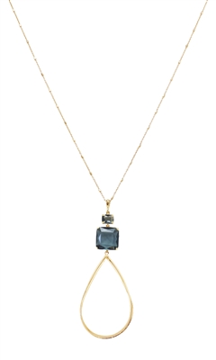 Black Diamond Crystal with Gold Open Teardrop 32" Necklace
