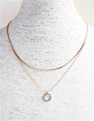Gold Snake Chain with Rhinestone Circle 16"-18" Necklace