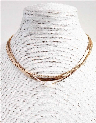 Gold Snake Chain with Pearl and Gold Layered 16"-18" Necklace