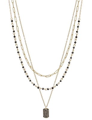 Black Crystal with Hematite Crystal Charm Layered 16"-18"  Necklace