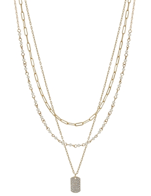 Natural Crystal with Gold Crystal Charm Layered 16"-18"  Necklace