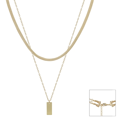 Gold Snake Chain Layered with Small Rectangle 16"-18" Necklace