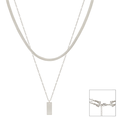 Silver  Snake Chain Layered with Small Rectangle 16"-18" Necklace