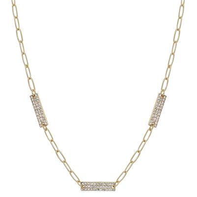 Gold Rhinestone Triple Bar 16"-18"  Necklace