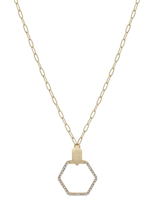 Gold Rhinestone Hexagon 32"  Necklace