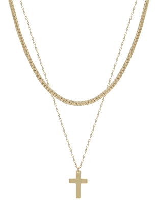 Gold Snake Chain Layered with Gold Cross 16"-18"  Necklace