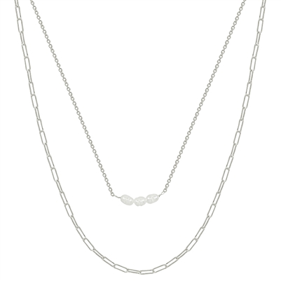 Silver Chain and Three Freshwater Pearl Layered 16"-18" Necklace