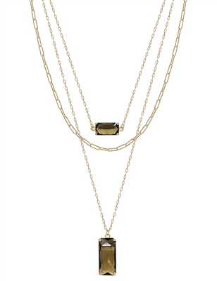 Black Diamond Crystal and Gold Chain Layered 16"-18" Necklace