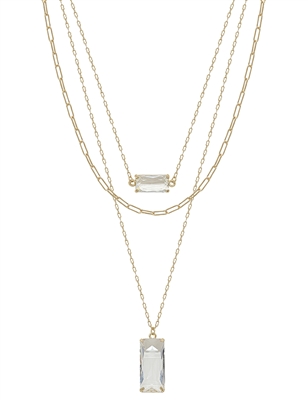 Clear Diamond Crystal and Gold Chain Layered 16"-18" Necklace