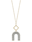 Matte Gold Diamond and Light Grey Threaded U Shape 32" Necklace