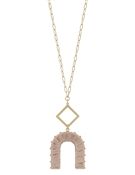 Matte Gold Diamond and Pink Threaded U Shape 32" Necklace
