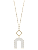 Matte Gold Diamond and White Threaded U Shape 32" Necklace