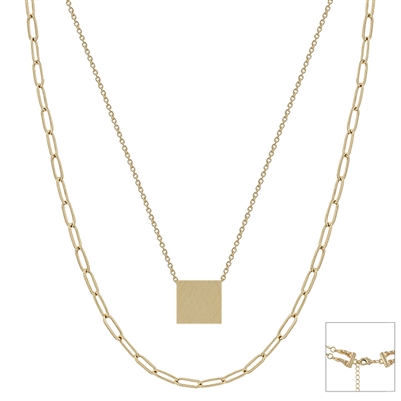 Matte Gold Chain Layered Square 16"-18" Necklace