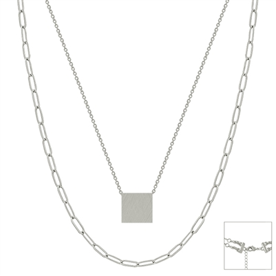 Matte Silver Chain Layered Square 16"-18" Necklace