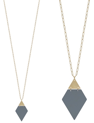 Matte Gold Triangle and Grey Color Coated 32" Necklace