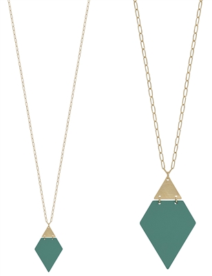 Matte Gold Triangle and Mint Color Coated 32" Necklace