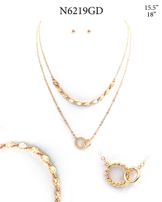 Gold Chain and Circle Layered 16"-18" Necklace